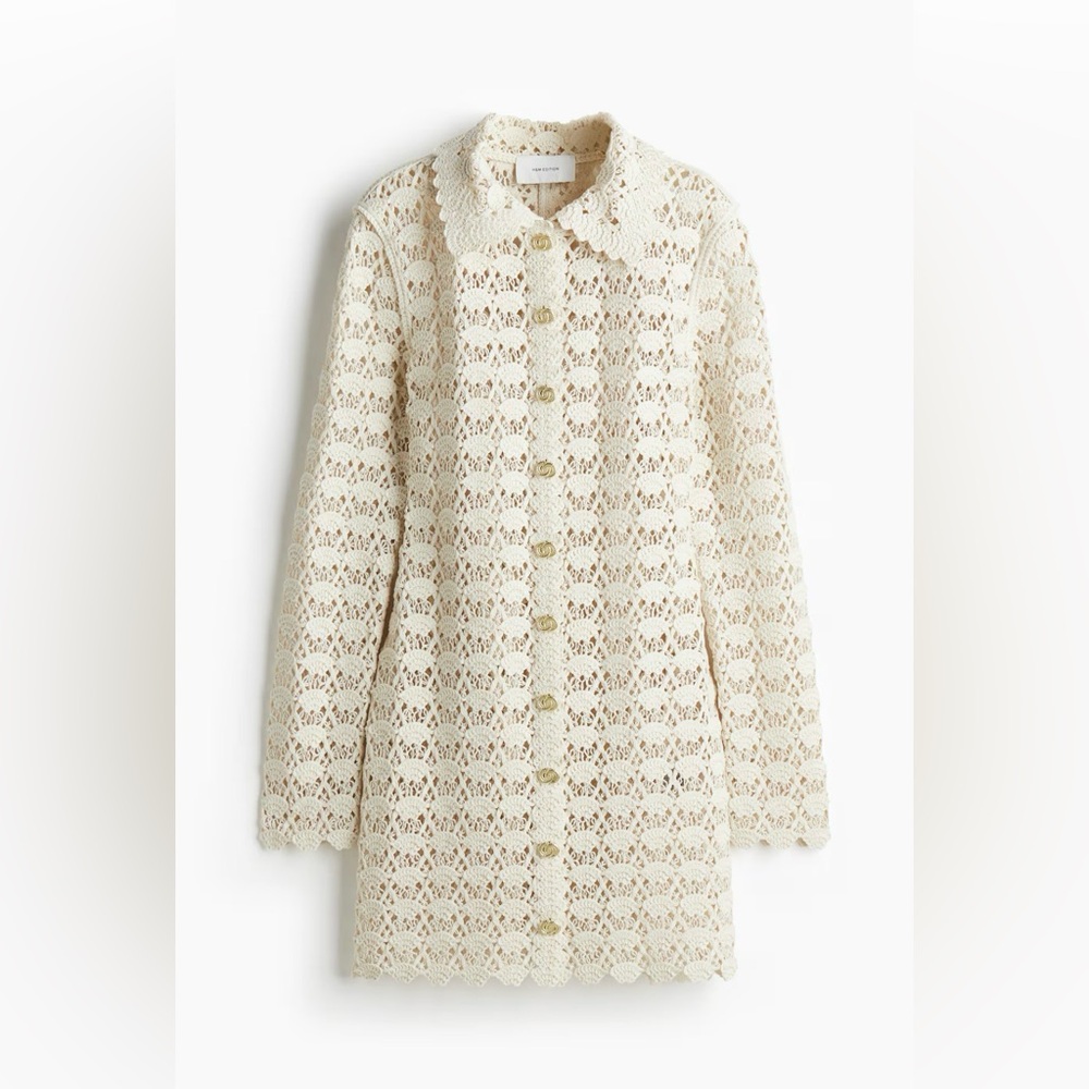 H&M Cream Crochet Look Button-Up Dress NWT - Size L
